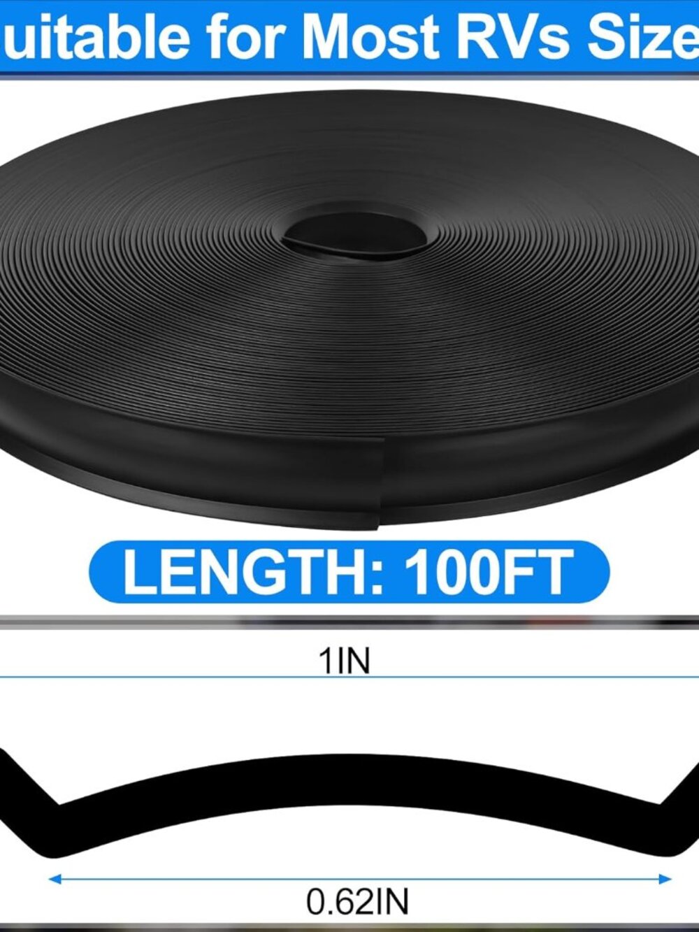 1" RV Trim Molding Insert, 100 FT Heavy Duty RV TPE Trim Molding Weather Strippi - Picture 2 of 7